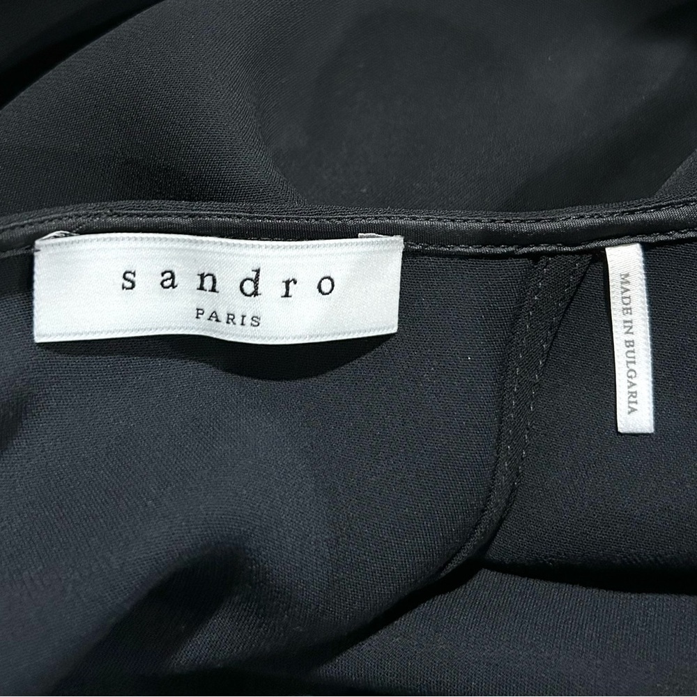 NWT Sandro Crepe Short‎ Sleeve Blouse Noir 3 L - Picture 3 of 4